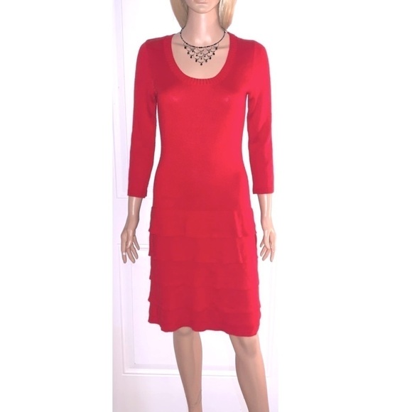 Calvin Klein Dresses & Skirts - Calvin Klein three-quarter sleeve sweater dress Cherry Red Medium